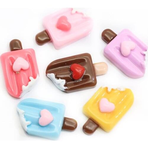 Kawaii Heart Ice Lolly Resin Miniature Food Art Supply Flatback Popsicle Cabochon For DIY Decorative Craft Scrapbooking