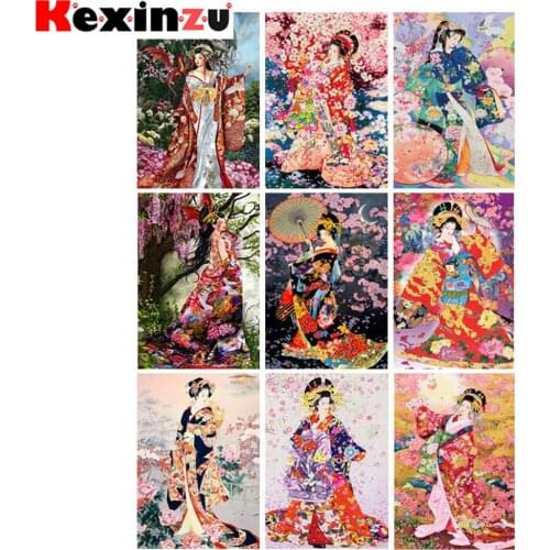 Kexinzu Full Square/Round Drill 5D DIY Diamond Painting "Japanese kimono girl" 3D Embroidery Cross Stitch 5D Home Decor Gift
