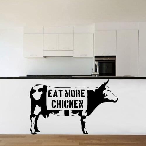 Creative Wall Stickers Cow Eat More Chicken Vinyl Self-adhesive Wall Decal Modern Home Decoration Kitchen Dining Room Z171