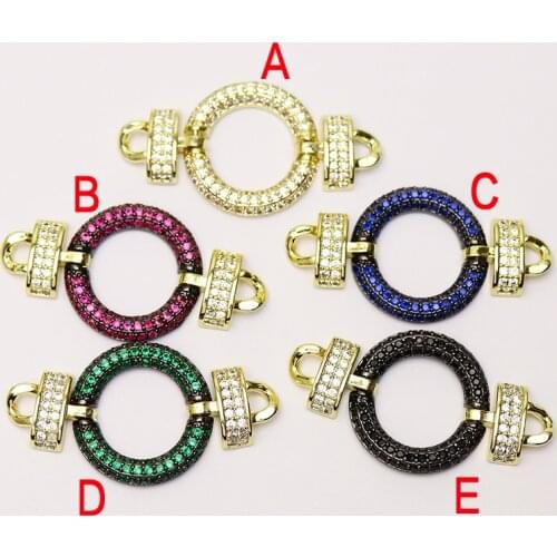 5Pcs Round Colorful zircon pendant Double hoops metal accessories for necklace making fashion jewelry lock shape for women 6245