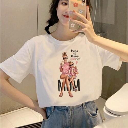 Mother and daughter Print T-shirt family Sleeve Fun T-Shirt Lady Casual sweet heart T-shirtSummer Harajuku Top T-shirt