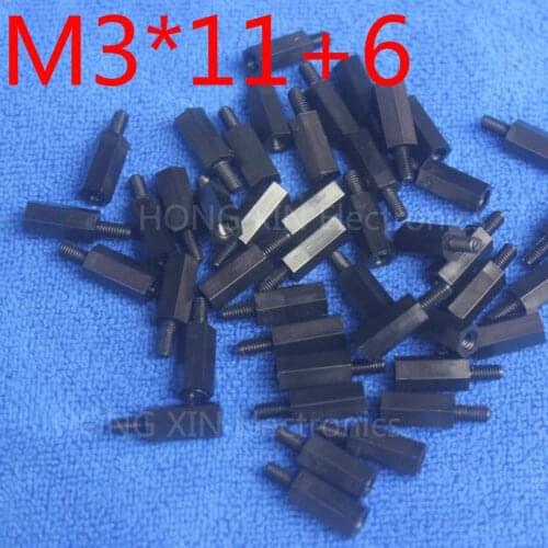 M3*11+6 1 pcs Black Nylon Standoff Spacer Standard M3 Male-Female 11mm Standoff Kit Repair Set High Quality