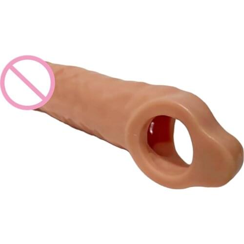 Super Thick Flesh Wearable Faked Penis Sleeves Sex Pumps Cock Ring Dildo Sucking Cover Condom Male Enlargement Cups Extender Toy