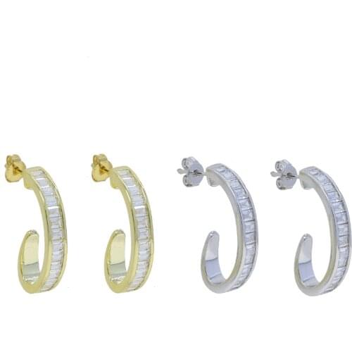 2021 New Iced Out 5A CZ Sparking Bling cubic zirconia Fashion Jewelry J Shaped Minimal Delicate Huggie Hoop Earring For Women