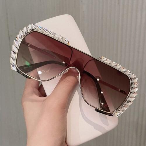 New western style diamond-encrusted square sunglasses retro personality conjoined men and women driving fashion sunglasses