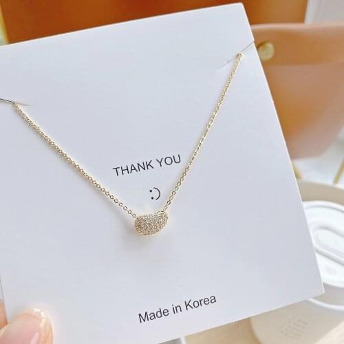 New Design Fashion Jewelry 14K Real Gold plated Zircon Small Bean Pendant Necklace Elegant Student Gift Women Clavicle Necklace