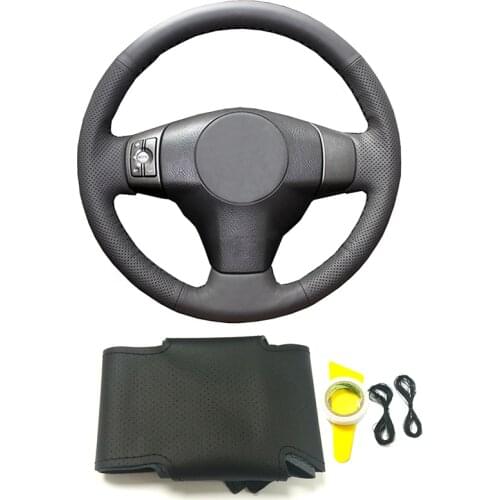Black leather DIY braided hand sewing steering wheel cover car accessories for Toyota RAV4 RAV 4 Vios 2006 2007 2008 2009