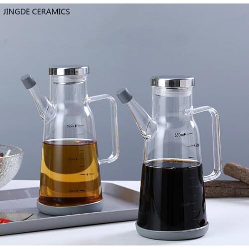 2pcs Transparent Glass Oil Bottle Oil Dispenser Soy Sauce Bottle Dispenser Vinegar Bottle Seasoning Storage Kitchen Accessory
