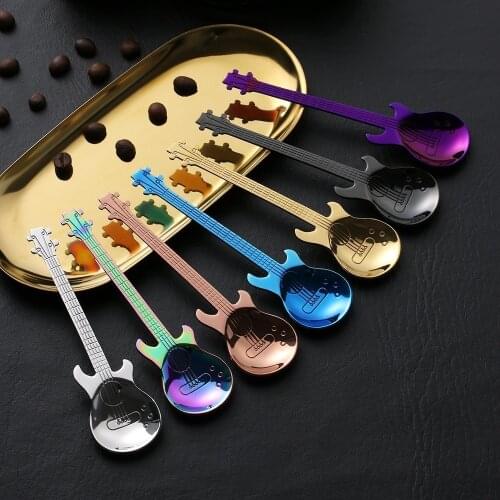 1 pcs Rainbow Guitar Stainless Steel Spoons Coffee&Tea Spoon Flatware Drinking Tools