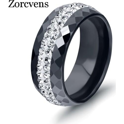 ZORCVENS Romantic Clear Black And White Ceramic Crystal Luxury Ring