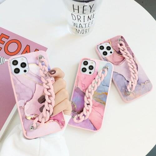 Luxury Marble Cover For iPhone 12 Mini 11 Pro Max 6 6S 7 8 Plus 5S SE 2020 X XS Xs Max Chain Bracelet Soft TPU Phone Case Fundas
