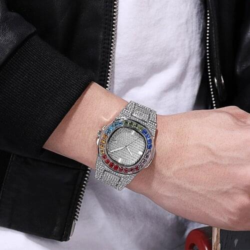 Silver Men Calendar Watches High Quality Women Colorful Rhinestone Watches Luxury Sparkling Dress Watch Steel Strip Drop Ship