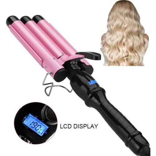 Tourmaline Ceramic Triple Barrels Hair Curling Iron Wand with LCD Temperature Display Curler Irons Hair Wave Waver Styling Tools