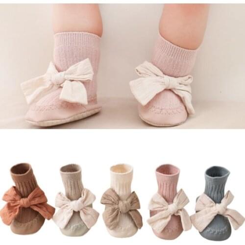 Autumn Winter Baby Girls Socks Newborn Baby Bowknot Socks Infant Baby Socks Anti Slip Soft Cotton Floor Sock Shoes