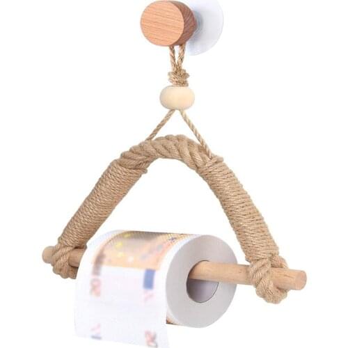 Vintage Towel Hanging Rope Paper Holder Wall Hanging Tissue Hanger Wood Decoration Bathroom Movable Paper Roll Rack