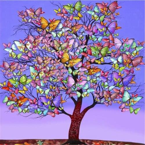 Butterfly Tree Colored Animal DIY Embroidery Cross Stitch 11CT Kits Needlework Craft Set Printed Canvas Cotton Design