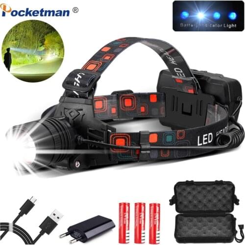 Brightest USB Headlamp Rechargeable Running XHP50 Headlight high powerful xhp70 head lamp torch ZOOM Head light Use 3*18650
