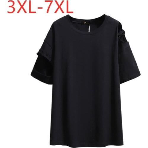 New 2021 Ladies Summer Plus Size Tops For Women Large Short Sleeve Loose Cotton Black Hole O-neck T-shirt 3XL 4XL 5XL 6XL 7XL