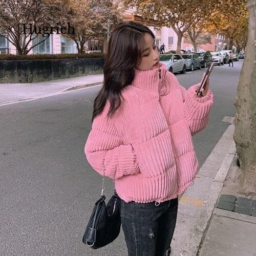 Korean Style 2020 Winter Corduroy Short Jacket for Women Black Loose Coats Casual Bread Warm Girl Oversize Coat Thick Parkas