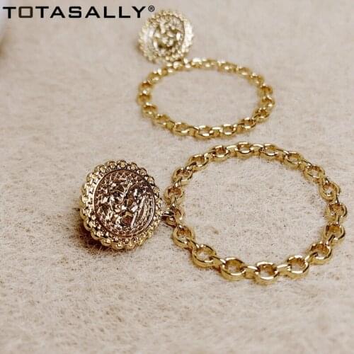 TOTASALLY 2020 Trend Earrings Golden Alloy Coin Curb Chain Circle Statement Drop Earrings Lady Christmas Gifts Dropship