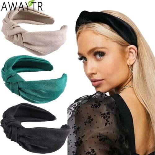 AWAYTR Fashion Satin Girls Hair Accessories For Women Solid Color Knotted Headband Wide Bezel Hairband Girls Hair Hoop Haarband