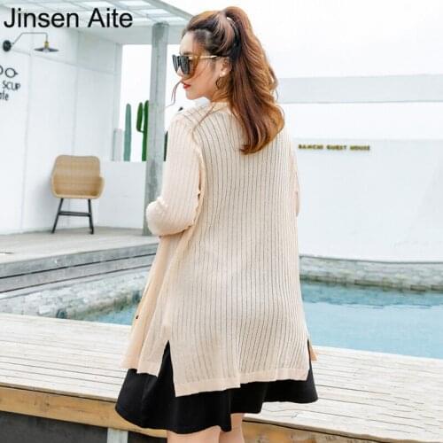 Jinsen Aite 2018 New Autumn Women Sweater Plus Size 7XL V-Neck Loose Casual Knitted Sweater Single Breasted Cardigan Coat JS687