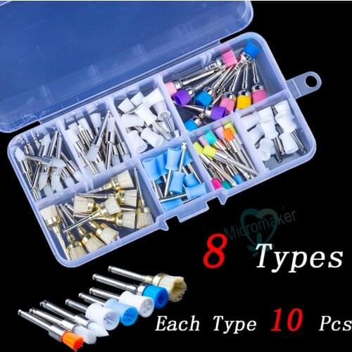 Dental Mix 80pcs Polishing Brush Polisher Prophy Rubber Cup Latch Nylon Bristles
