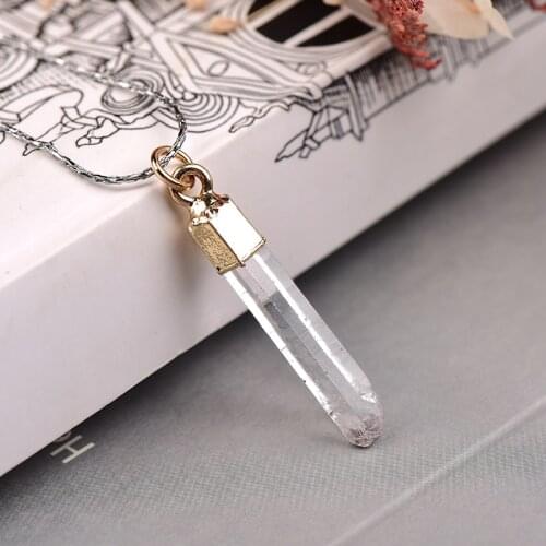 1pc Natural Crystal Quartz Pendant Pendulum Column Gold Color Plated Healing Point White Clear Quartz Stone Pendants for Women