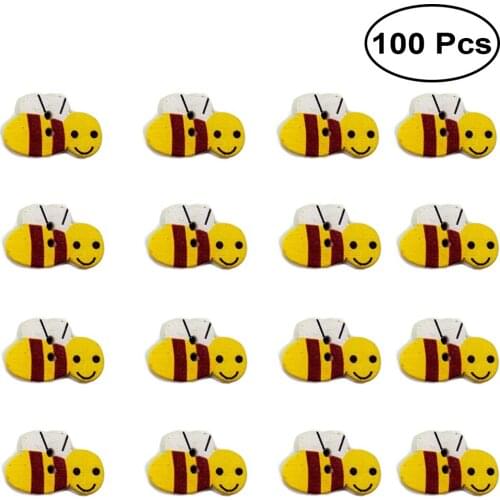 100 Pcs Wooden Bee Buttons for Kids Scrapbooking DIY Craft Wedding Decoration