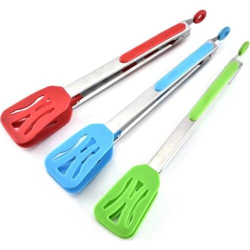 12 Inch Silicone BBQ Tongs Non Stick Stainless Steel Barbecue Clip Kitchen Tool Anti Heat Serving Food Tongs Baking Accessories
