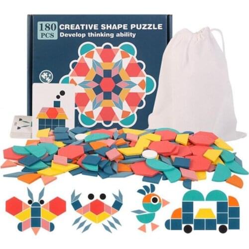 Montessori 180PCS Colorful Creative Multi-Shape Puzzle IQ Educational Logic Puzzles Toys Gift for Children