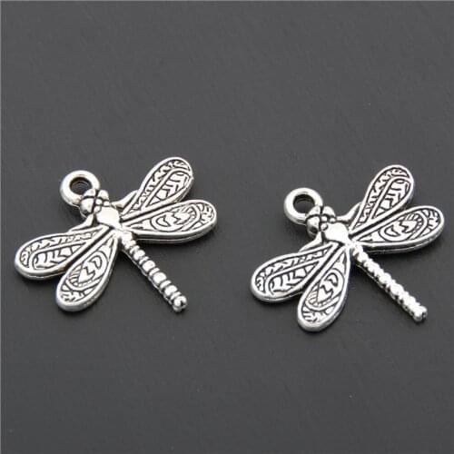 25pc Dragonfly Charms Pendants For Jewelry Making Silver Color Plated DIY Handmade A2416