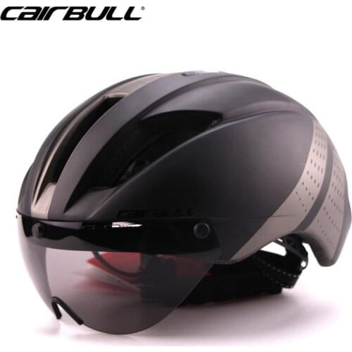 280g Aero Goggle TT Road Bicycle Helmet In-Mold Racing Cycling Bike Sports Safety Helmet Time-Trial Cycling Helmet with lens