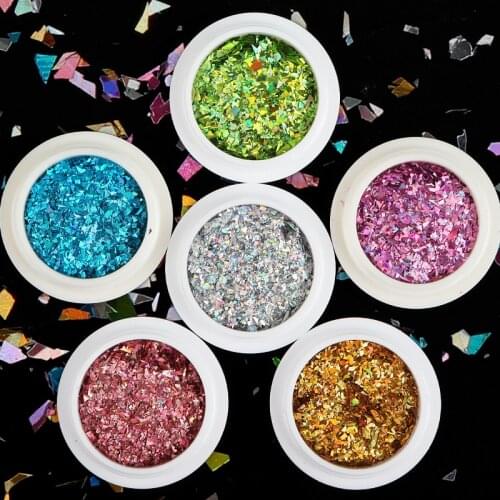 6 Boxes Irregular Holographic Glitter Nail Art Flakes Gold Silver Sequins For Nail Design Gel Polish Manicure Nails Accessories