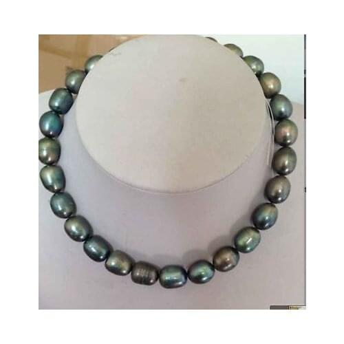 9-10mm tahitian black green baroque pearl necklace 18inch 14kgp