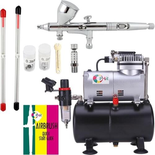 OPHIR Pro Dual-Action Airbrush Gun 3 Tips 0.2mm 0.3mm 0.5mm with Air Compressor for Tattoo Nail Art Body Paint Hobby 110V,220V