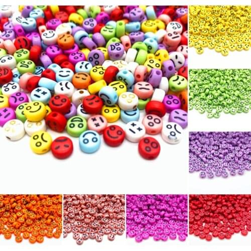 100pcs/Lot 7mm Oval Shape Acrylic Spaced Beads Smile Face Emoticons Beads For Jewelry Making DIY Charms Bracelet Necklac