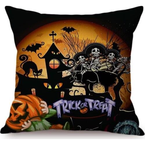 Halloween Decoration Dark Castle Moon Witch Cushion Cover Pumpkin Face Skull Print Halloween Night Decorative Throw Pillow Cover