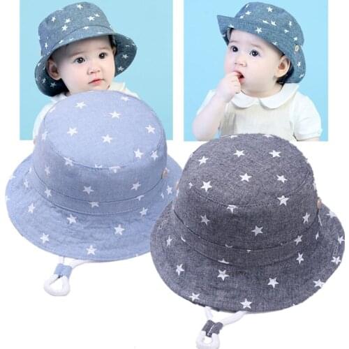 2 Colors Childrens Denim Hat Sunscreen Stars Fisherman Cap Spring Summer Children Linen Sun Hat Toddler Outdoor Visor Hats