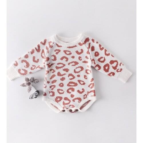 Leopard romper for girls long sleeve sweaters autumn winter cotton knitting jumpsuit toddler overalls newborn bodysuit children