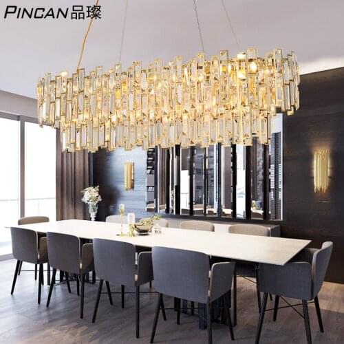 Crystal dining room lamp modern chandelier rectangular creative personality dining room lamp gold light luxury new home lighting