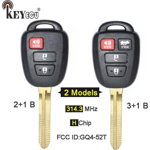 KEYECU FCC:GQ4-52T 314.3MHz H Chip Replacement 3/4 Button Remote Key Fob TOY43 for Toyota Rav4 Highlander