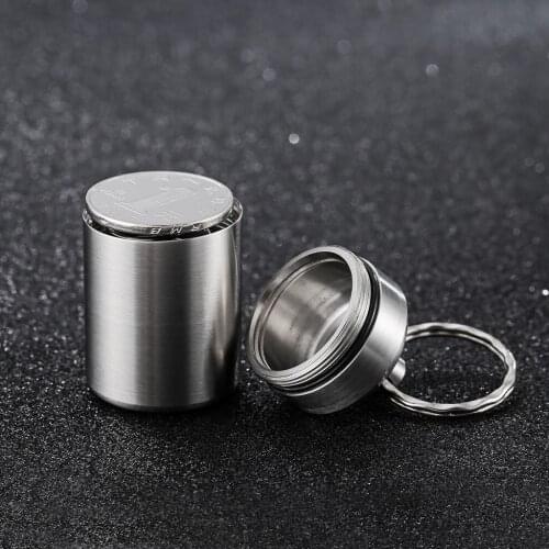 Mini Waterproof Pill Box Case keychain Coin Capsule Storage Bottle Container Stainless Steel for Outdoor Camping Fishing Hiking