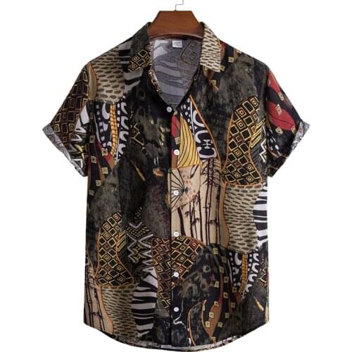 Vintage Floral Print Lapel Buttoned Shirts Men Casual Short Sleeve Beach Tops 2021 Summer Fashion Mens Vacation Shirt Streetwear