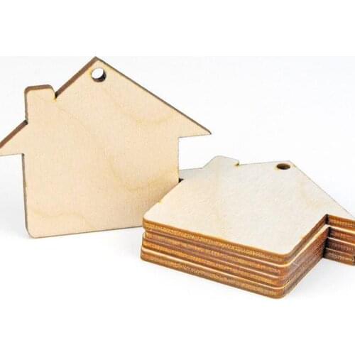 Set of 50pc. (8cm) Wooden House Shape Gift Wrapping Craft Label Tag Decorations diy crafts