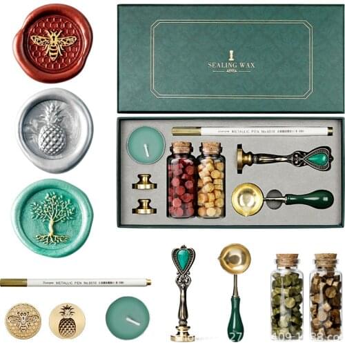Fire Lacquer Sealing Wax Seal Set Sealing Lacquer Wax Seal Custom 3 Copper Head Sealing Wax Gift Box