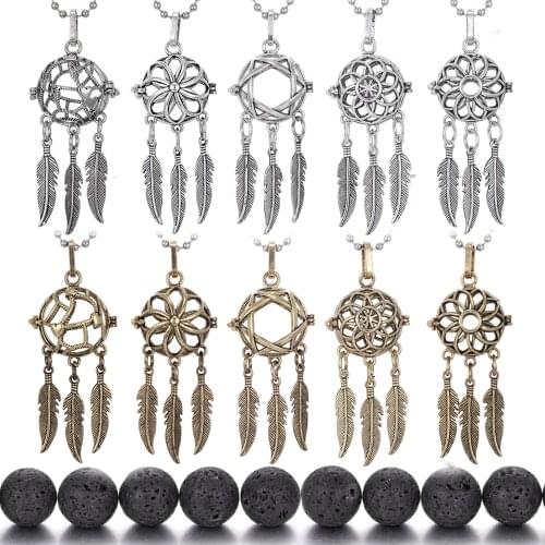 New Aromatherapy Jewelry Lava Stone Diffuser Necklace Bronze Dreamcatcher Locket Essential Oil Diffuser Necklace Gifts