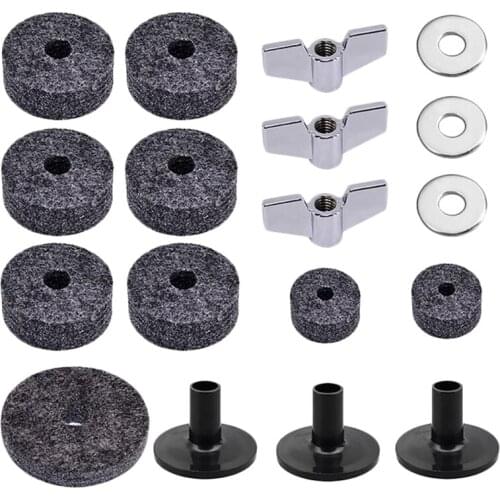 New 18Pcs Drum Set Cymbal Replacement Parts Accessories(3Pcs Cymbal Sleeves +3Pcs Wing Nuts +3Pcs Washers +9Pcs Wool Felt Pads)