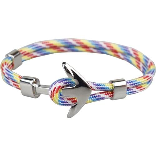 Wholesale Fashion Silver Black Anchor Bracelets Men Charm Rope Chain Bracelet Male Wrap Metal Sport Hooks