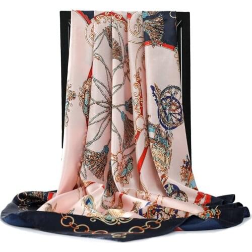 2021 Fashion Women Scarf Print Foulard Luxury Designer Big Bandana Hijab Satin Square Head Silk Scarves Woman Shawl 90*90cm